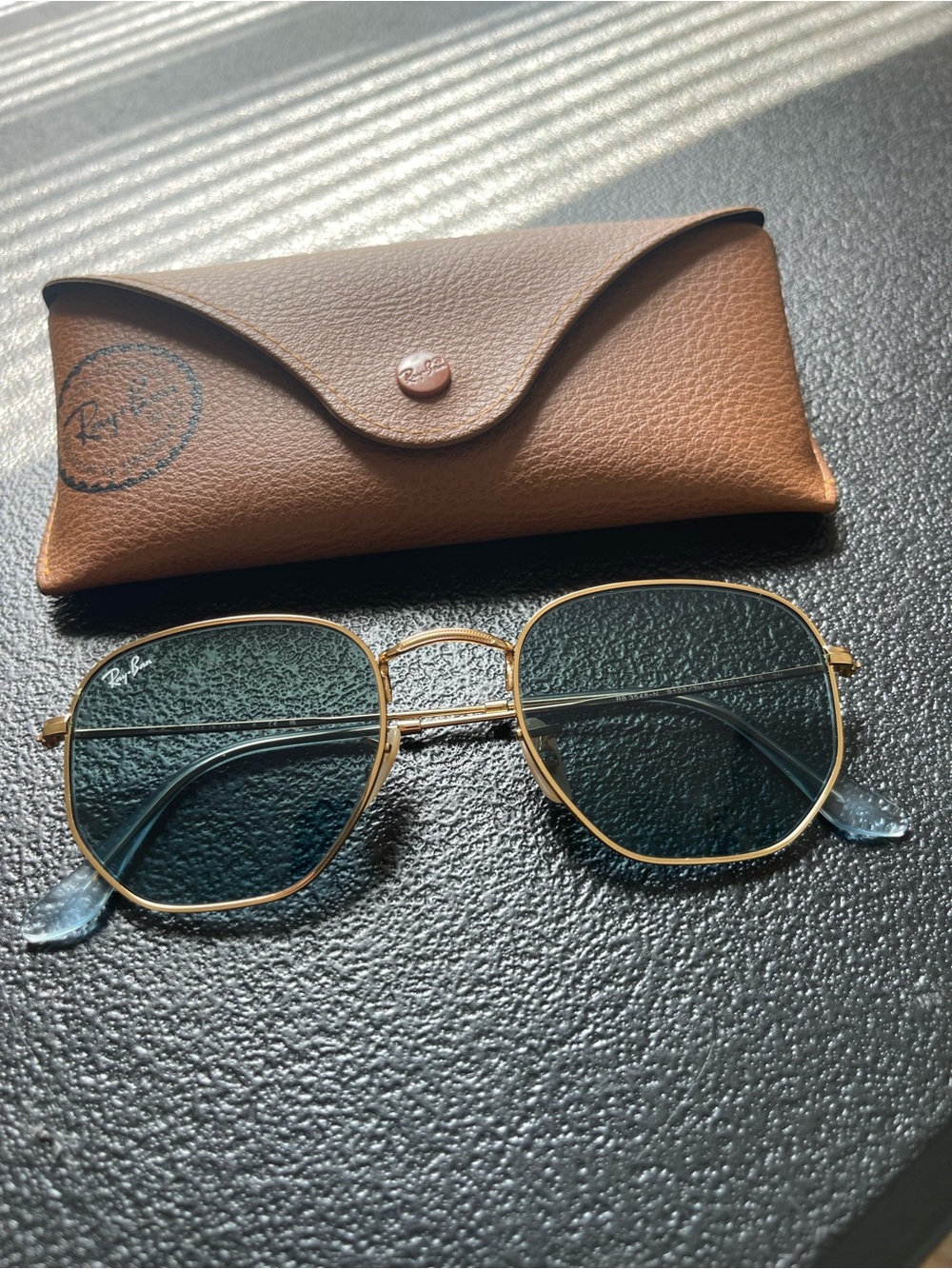 Ray-Ban Gold Frame Sunglasses with Dark Teal Lenses